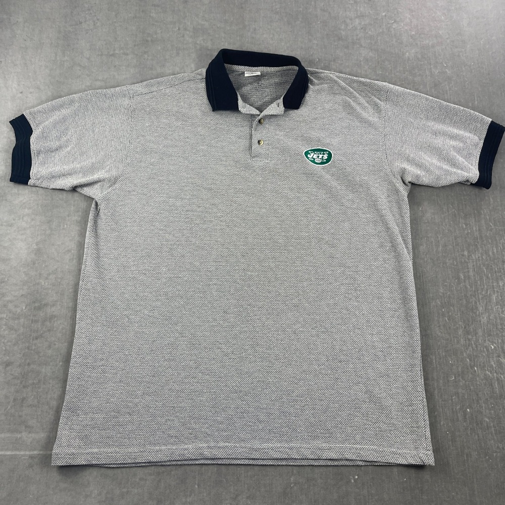 NY Jets True Fan Mens XL Grey Polo Shirt Embroidered NFL Short Sleeve Vintage‎